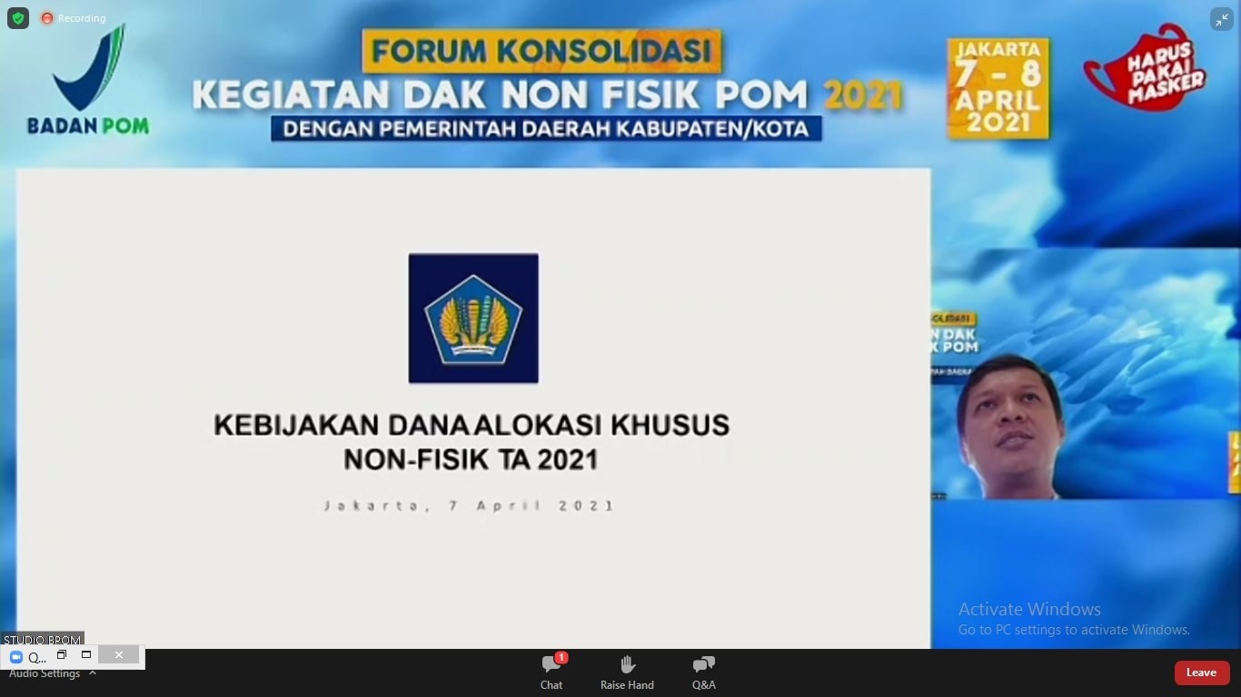Kegiatan Forum Konsolidasi Kegiatan DAK N POM 2021 dengan Pemerintah Daerah Kabupaten/Kota