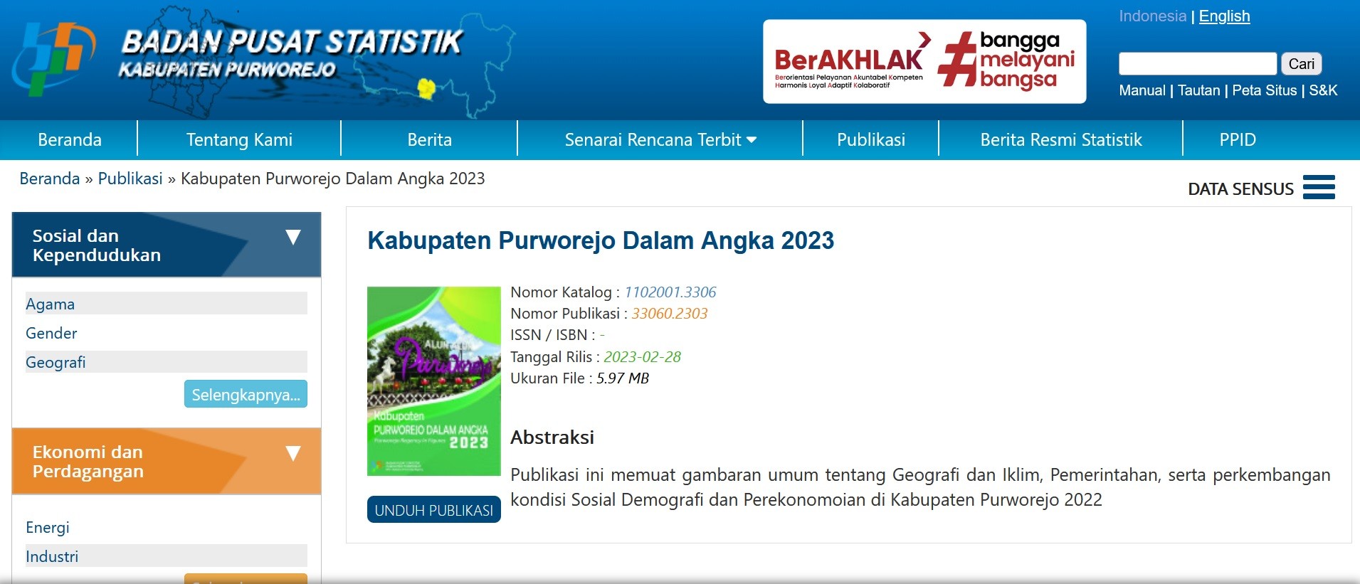 Publikasi Kabupaten Purworejo Dalam Angka Tahun 2023