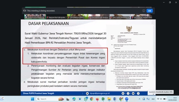 Bapperida Purworejo Ikuti Zoom Meeting Rapat Koordinasi Irigasi Lintas Kewenangan Provinsi Jawa Tengah